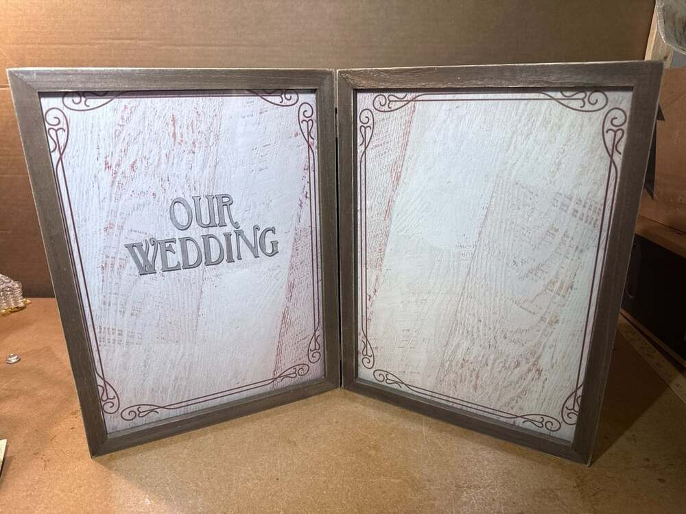 Y&K Homish Our Wedding Double Hinged Photo Frame Rustic Gray